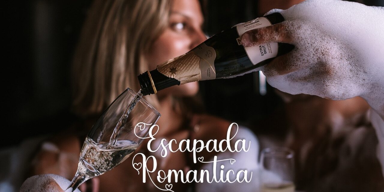 Pareja brindando con champagne en jacuzzi privado — Escapada Romántica en Villa Urquiza, Entre Ríos